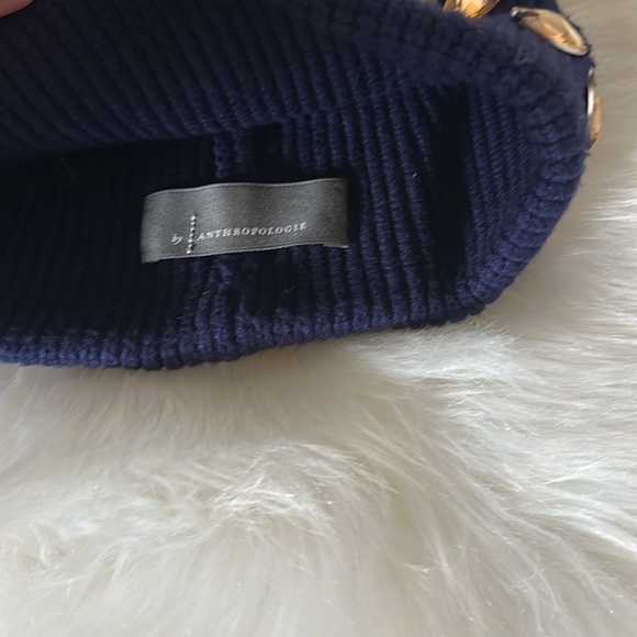 Anthropology Beanie Crystal Embellished Navy Blue - Picture 3 of 3
